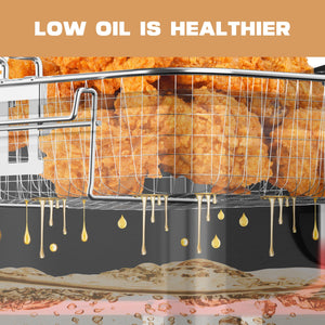 WHALL Deep Fryer with 3 Baskets, 5L (21 Cups) Oil Capacity, Temperature Control, Stainless Steel, 1700W LABHAIRS® 