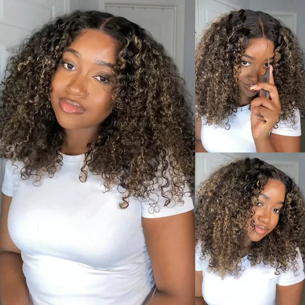 Ombre Highlight 5x5 Glueless Top Swiss HD Lace 220% Density Bouncy Curly Wig Apparel & Accessories > Clothing Accessories > Hair Accessories > Wigs > Lace Front Bob Wig LABHAIRS® 