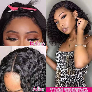 Short Curly V Part Human Hair No Lace Bob|Labhairs LABHAIRS® 