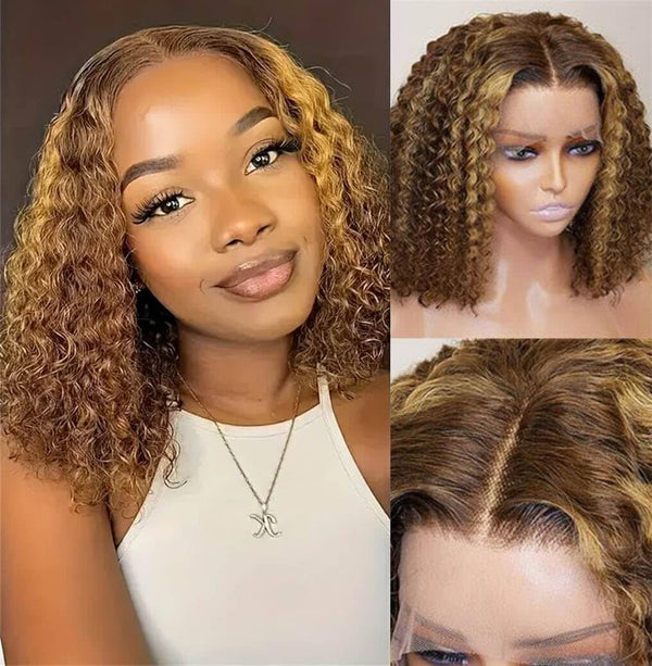 No Glue Needed 5X5 Top Swiss HD Closure Lace Ombre Bouncy Curly Bob Apparel & Accessories > Clothing Accessories > Hair Accessories > Wigs > 5x5 Top Swiss HD Lace Closure Wig LABHAIRS® 