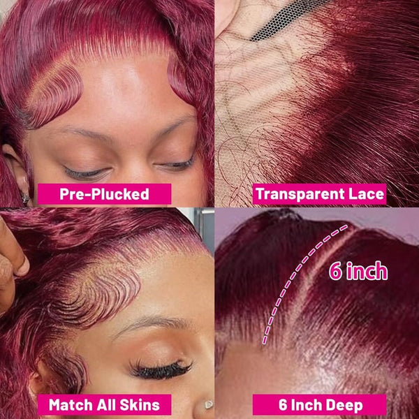 Burgundy 99J Color Human Hair Lace Front Wig | Straight | Body Wave | Bouncy Curly Apparel & Accessories > Clothing Accessories > Hair Accessories > Wigs > 13x6-lace-front-wig LABHAIRS® 