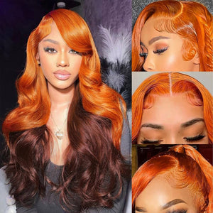 Ombre Ginger Wavy 13*4 Transparent Lace Human Hair Wig Apparel & Accessories > Clothing Accessories > Hair Accessories > Wigs > Colorful Wig LABHAIRS® 