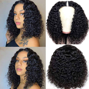 Short Curly V Part Human Hair No Lace Bob|Labhairs LABHAIRS® 