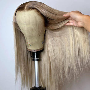 New Ombre Ash Color Silky Straight Human Hair Wig Apparel & Accessories > Clothing Accessories > Hair Accessories > Wigs > 5x5 Top Swiss HD Lace Closure Wig LABHAIRS® 