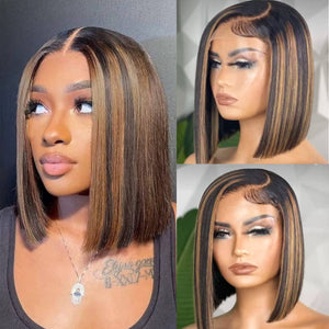 Ombre Honey Blonde Bob Human Hair Wigs Top Swiss HD Lace Apparel & Accessories > Clothing Accessories > Hair Accessories > Wigs > Colorful Wig LABHAIRS® 