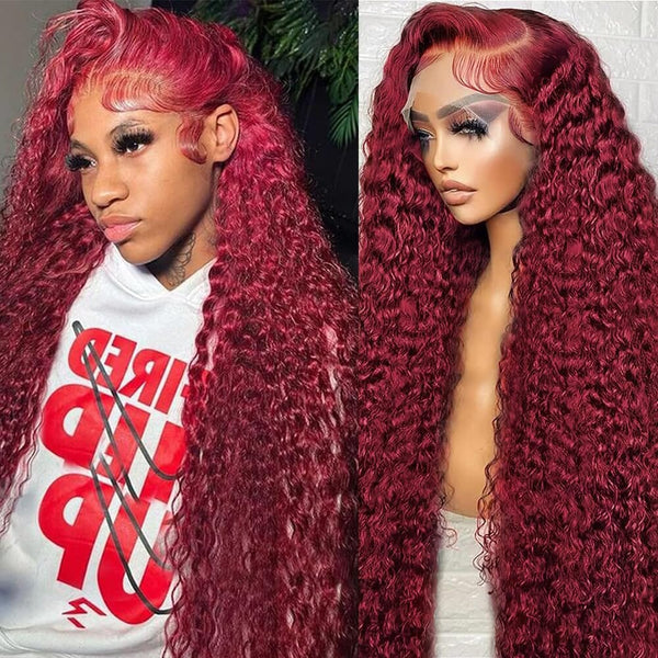 Burgundy 99J Color Human Hair Lace Front Wig | Straight | Body Wave | Bouncy Curly Apparel & Accessories > Clothing Accessories > Hair Accessories > Wigs > 13x6-lace-front-wig LABHAIRS® 