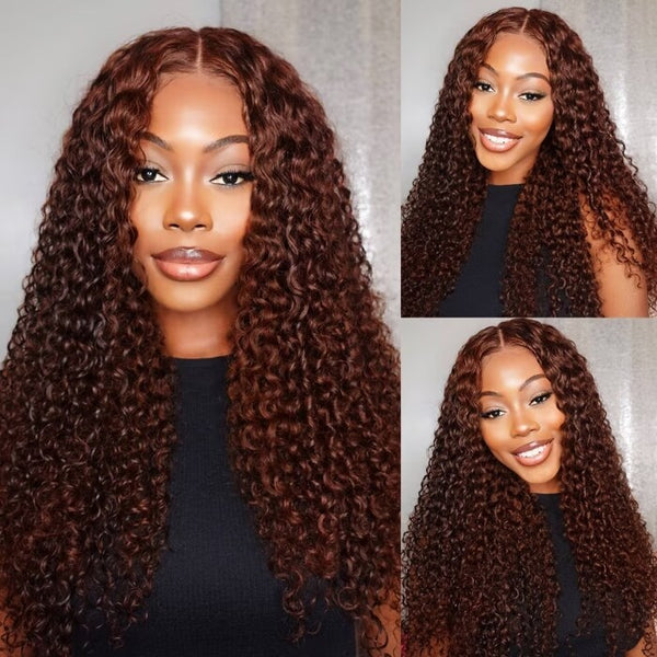 Reddish Brown Curly Full Transparent Human Hair Lace Wig