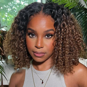 Undetectable Top Swiss HD Lace Ombre Brown Curly Human Hair Wig Apparel & Accessories > Clothing Accessories > Hair Accessories > Wigs > Lace Front Bob Wig LABHAIRS® 