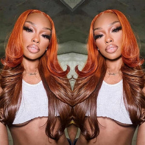 Ombre Ginger Wavy 13*4 Transparent Lace Human Hair Wig Apparel & Accessories > Clothing Accessories > Hair Accessories > Wigs > Colorful Wig LABHAIRS® 