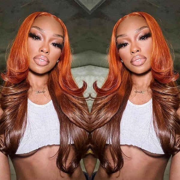 Ombre Ginger Wavy 13*4 Transparent Lace Human Hair Wig Apparel & Accessories > Clothing Accessories > Hair Accessories > Wigs > Colorful Wig LABHAIRS® 