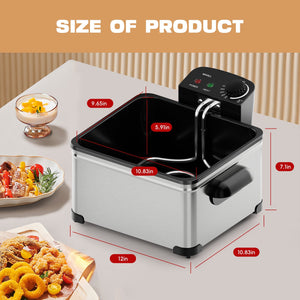 WHALL Deep Fryer with 3 Baskets, 5L (21 Cups) Oil Capacity, Temperature Control, Stainless Steel, 1700W LABHAIRS® 
