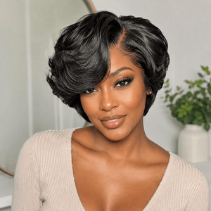 New Pixie Cut Short Wavy Natural Bleached Knots Bob Apparel & Accessories > Clothing Accessories > Hair Accessories > Wigs > 5x5 Top Swiss HD Lace Closure Wig LABHAIRS® 