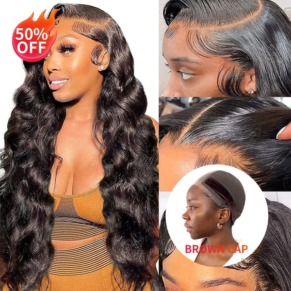 50% OFF Body Wave | Transparent Lace | 13x4 Lace Front | 180% Density LABHAIRS® Wig+Brown Cap 18inch 