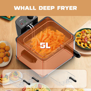 WHALL Deep Fryer with 3 Baskets, 5L (21 Cups) Oil Capacity, Temperature Control, Stainless Steel, 1700W LABHAIRS® 