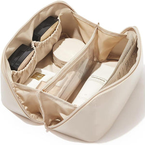 Waterproof Travel Makeup Bag - Large Capacity Lay-Flat Cosmetic Organizer with Adjustable Dividers, Carry Handle & Portable Design for Toiletries Storage Apparel & Accessories > Clothing Accessories > Hair Accessories > Wig Accessories > Tools & Accessories LABHAIRS® Beige 