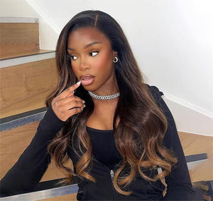 Ombre Highlight Color 13*4 Full Frontal Raw Hair Top Swiss HD Lace Wig LABHAIRS® 