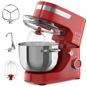 WHALL Stand Mixer - 5.5Qt 12-Speed Tilt-Head Electric Kitchen Mixer with Dough Hook/Wire Whip/Beater, Stainless Steel Bowl (Red) New LABHAIRS® 