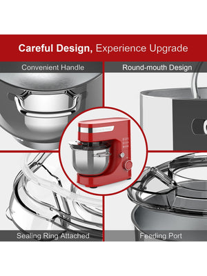 WHALL Stand Mixer - 5.5Qt 12-Speed Tilt-Head Electric Kitchen Mixer with Dough Hook/Wire Whip/Beater, Stainless Steel Bowl (Red) New LABHAIRS® 