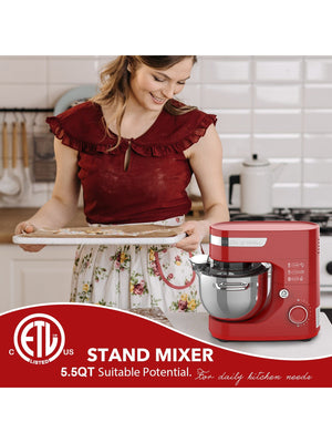 WHALL Stand Mixer - 5.5Qt 12-Speed Tilt-Head Electric Kitchen Mixer with Dough Hook/Wire Whip/Beater, Stainless Steel Bowl (Red) New LABHAIRS® 