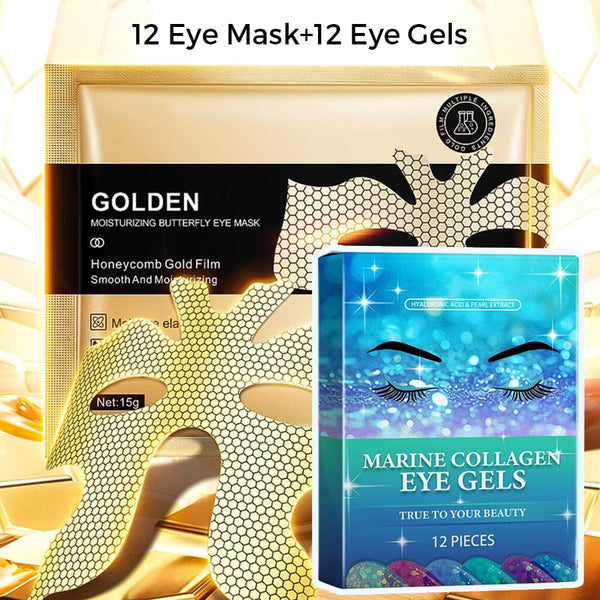 Brightening & Anti-Wrinkle Under-Eye Duo: Collagen Gel Patches + Golden Butterfly Moisturizing Masks Apparel & Accessories > Clothing Accessories > Hair Accessories > Wig Accessories > Tools & Accessories LABHAIRS® 12 Eye Mask+12 Eye Gels 