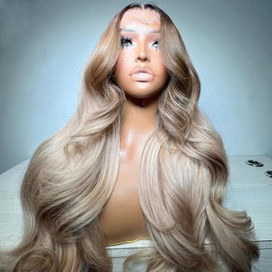 Ombre Blonde With Dark Brown Root Body Wave Human Hair Wig Apparel & Accessories > Clothing Accessories > Hair Accessories > Wigs > 13x6-lace-front-wig LABHAIRS® 