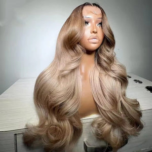 Ombre Blonde With Dark Brown Root Body Wave Human Hair Wig Apparel & Accessories > Clothing Accessories > Hair Accessories > Wigs > 13x6-lace-front-wig LABHAIRS® 