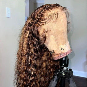 Full Lace Ombre Highlight Color Human Hair Wigs| Deep Curly Apparel & Accessories > Clothing Accessories > Hair Accessories > Wigs > 13x6-lace-front-wig LABHAIRS® 