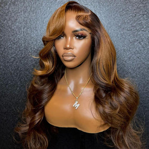 5*5 Top Swiss Glueless HD Lace Ombre Brown Color Wavy Human Hair Wig Apparel & Accessories > Clothing Accessories > Hair Accessories > Wigs > Lace Front Bob Wig LABHAIRS® 