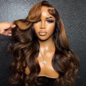 5*5 Top Swiss Glueless HD Lace Ombre Brown Color Wavy Human Hair Wig Apparel & Accessories > Clothing Accessories > Hair Accessories > Wigs > Lace Front Bob Wig LABHAIRS® 