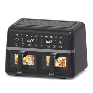 WHALL Dual Basket Digital Air Fryer Oven with View Windows, 2 Independent 5 Qt Baskets, Black LABHAIRS® 