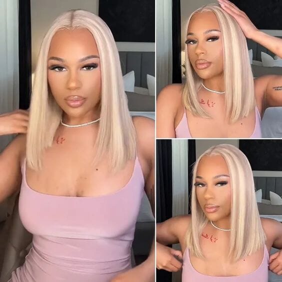 New Highlight Blonde Colored Silky Straight Bob Human Hair Apparel & Accessories > Clothing Accessories > Hair Accessories > Wigs > Lace Front Bob Wig LABHAIRS® 