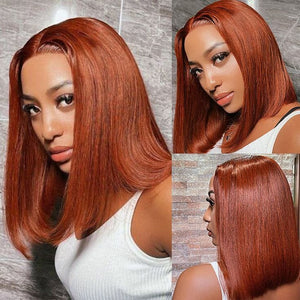 Reddish Brown Color Straight 13x4 Transparent Lace Short Bob Wig Apparel & Accessories > Clothing Accessories > Hair Accessories > Wigs > Colorful Wig Colorful Wi LABHAIRS® 