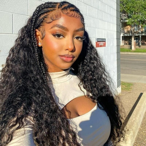 Labhairs New Braid Hair Full Lace Water Wave Human Hair Lace Wig Apparel & Accessories > Clothing Accessories > Hair Accessories > Wigs > 360 Lace Wigs LABHAIRS® 