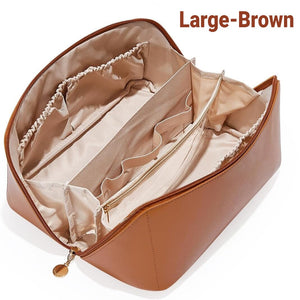 Waterproof Travel Makeup Bag - Large Capacity Lay-Flat Cosmetic Organizer with Adjustable Dividers, Carry Handle & Portable Design for Toiletries Storage Apparel & Accessories > Clothing Accessories > Hair Accessories > Wig Accessories > Tools & Accessories LABHAIRS® Large-Brown 