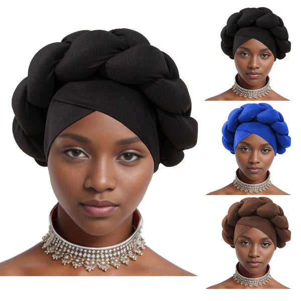 3 Color Braid Twist Turban Cap Soft Solid Color Elegant Head Wrap（Black Coffee Blue） Apparel & Accessories > Clothing Accessories > Hair Accessories > Wig Accessories > Tools & Accessories LABHAIRS® 