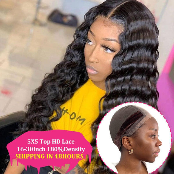 5*5 Top Swiss HD Lace Deep Wave Wig&Wig Cap Kit Apparel & Accessories > Clothing Accessories > Hair Accessories > Wig Accessories > Tools & Accessories LABHAIRS® 