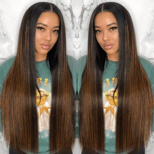 Ombre Color Straight V Part Beginner Friendly Human Hair Wig LABHAIRS® 
