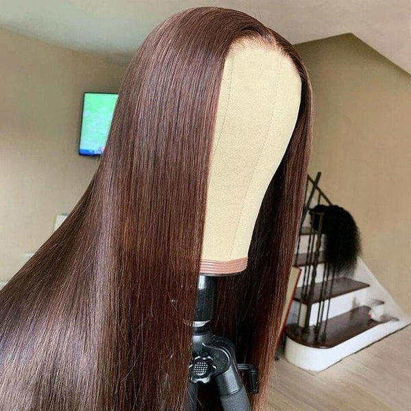 New Chocolate Color Top Swiss HD Lace Straight Human Hair Wig Apparel & Accessories > Clothing Accessories > Hair Accessories > Wigs > 13x6-lace-front-wig LABHAIRS® 