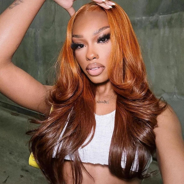 Ombre Ginger Wavy 13*4 Transparent Lace Human Hair Wig Apparel & Accessories > Clothing Accessories > Hair Accessories > Wigs > Colorful Wig LABHAIRS® 