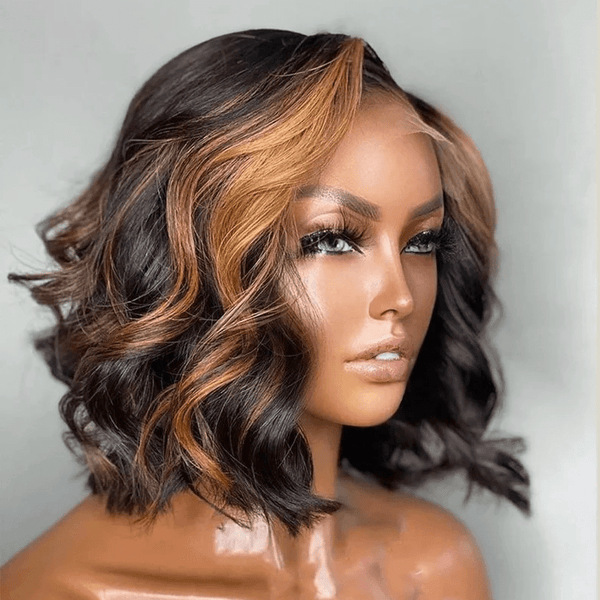 Undetectable Top Swiss HD Lace Ombre Highlight Human Hair Bob Wig | Queen Wave Apparel & Accessories > Clothing Accessories > Hair Accessories > Wigs > Colorful Wig LABHAIRS® 