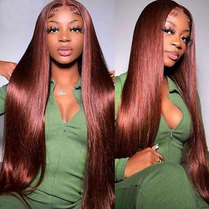 Reddish Brown Bouncy Curly Full Transparent Human Hair Lace Wig Apparel & Accessories > Clothing Accessories > Hair Accessories > Wigs > Lace Front Bob Wig LABHAIRS® Straight 5*5 Transparent Lace 14inch