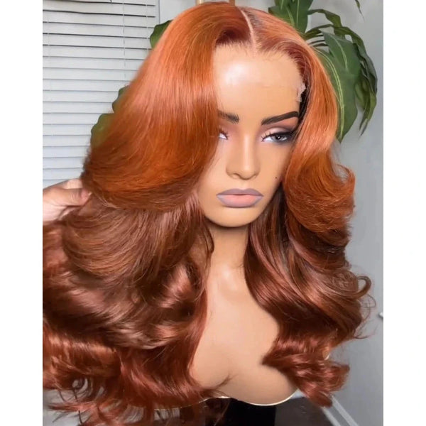 Ombre Ginger Wavy 13*4 Transparent Lace Human Hair Wig Apparel & Accessories > Clothing Accessories > Hair Accessories > Wigs > Colorful Wig LABHAIRS® 