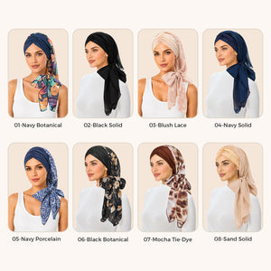 Soft Chemo Headwrap for Women with Chiffon Scarf - Lightweight Turban Headwear for Women with Hair Loss, Chemotherapy & Alopecia Apparel & Accessories > Clothing Accessories > Hair Accessories > Wig Accessories > Tools & Accessories LABHAIRS® Mix & Match 2-Pack Mix 