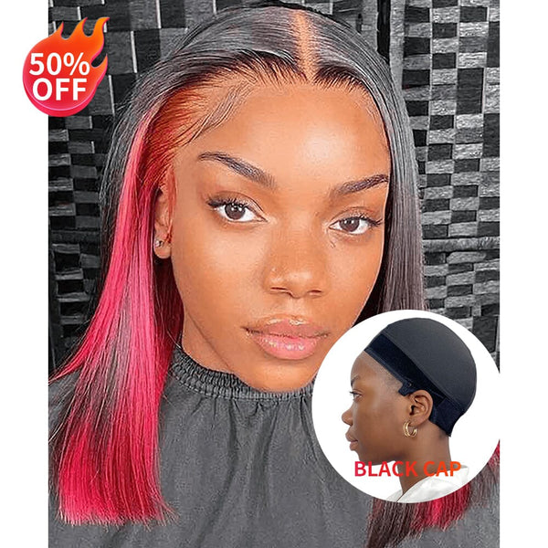 50% OFF Burgundy Red BOB | Transparent Lace | 150% Density Apparel & Accessories > Clothing Accessories > Hair Accessories > Wigs > Colorful Wig LABHAIRS® Bob+Black Cap(S) 4*4 Transparent Lace 10inch