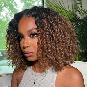 Undetectable Top Swiss HD Lace Ombre Brown Curly Human Hair Wig Apparel & Accessories > Clothing Accessories > Hair Accessories > Wigs > Lace Front Bob Wig LABHAIRS® 