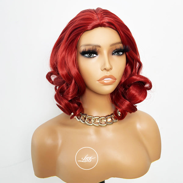 Red Color Short Wavy Bob Synthetic Hair 12inch |Labhairs Apparel & Accessories > Clothing Accessories > Hair Accessories > Wigs > Lace Front Bob Wig LABHAIRS? 