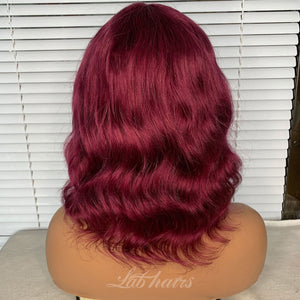 Hair Bob Wig With Bang Deep Wave | 1b/99j/613 Apparel & Accessories > Clothing Accessories > Hair Accessories > Wigs > Lace Front Bob Wig LABHAIRS® Burgundy 99J 