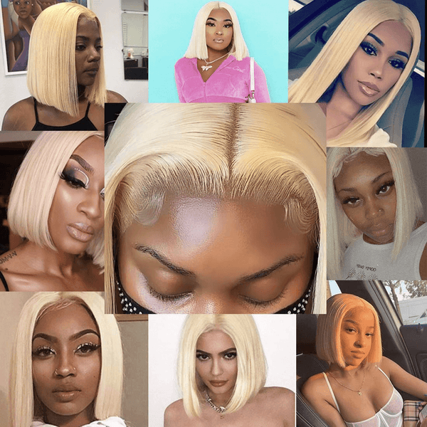 Kerwin|Blonde Colorful Wig Human Hair 13*4 Transparent Lace Front Bob Wig | Straight Apparel & Accessories > Clothing Accessories > Hair Accessories > Wigs > Colorful Wig LABHAIRS® 
