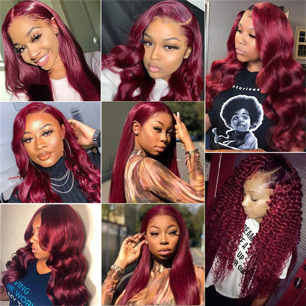 Burgundy 99J Color Human Hair Lace Front Wig | Straight | Body Wave | Deep Wave Lab Hairs 