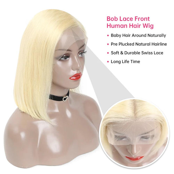 Blonde Color Wig Human Hair 13*4 Lace Front Bob Wig #613 | Straight Apparel & Accessories > Clothing Accessories > Hair Accessories > Wigs > Colorful Wig LABHAIRS? 